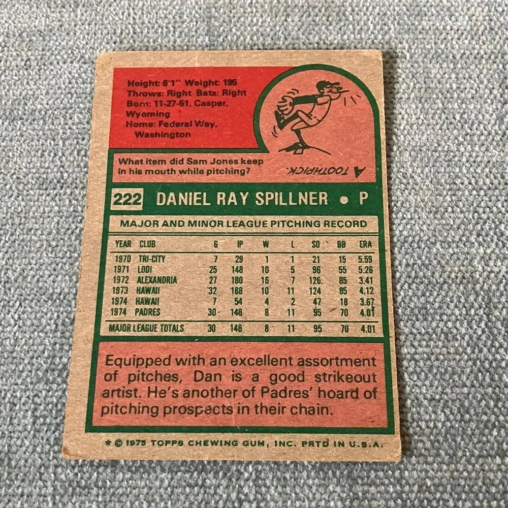 1975 Topps San Diego Padres Baseball Card Trading Card